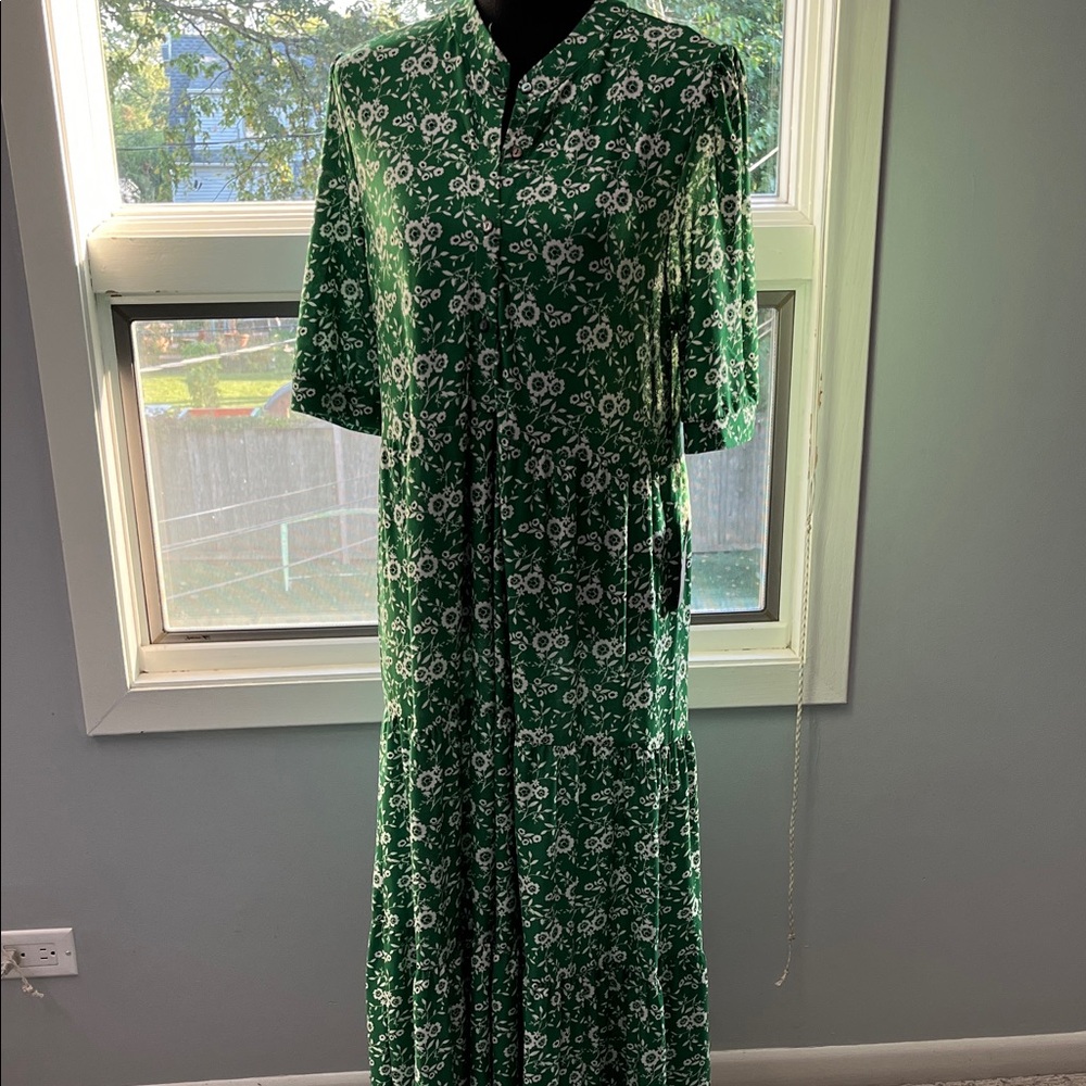Max Studio Green Floral Tiered Dress Elbow Sleeves XL - Picture 3 of 8